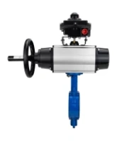 Затвор дисковый поворотный DN.ru WBV1432E-2W-Fb-H Ду150 Ру16, корпус - чугун GGG50, диск - нержавеющая сталь 316L, уплотнение - EPDM, с пневмоприводом DN.ru PA-DA-105-1 двойного действия, с БКВ APL-410N EX