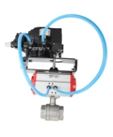 Кран шаровой DN.ru BV3232P(2pc)-FP-T-ISO-H Ду80 Ру40, полнопроходной вн. резьба, нержавеющая сталь SS316, уплотнение - PTFE, с пневмоприводом PA-SA-130 с возвратными пружинами и с электропневматическим поворотным позиционером YT-1000RSN с обратной связью