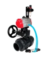 Кран шаровой DN.ru BV4242E-FP-GRM-ISO Дн50 Ру10 полнопроходной, корпус - НПВХ, шар - НПВХ, уплотнение - EPDM, с пневмоприводом PA-DA-052, пневмораспределителем 4V320-08 AC220V, ручным дублером MON1-250-T26-ISO и БПВ AFC2000