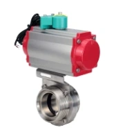 Затвор дисковый поворотный DN.ru WBV3131S-2W-T-H Ду80 Ру10 резьбовой, пищевая нержавеющая сталь 304, уплотнение - Silicon, с пневмоприводом PA-DA-052, пневмораспределителем 4M310-08 AC220V и магнитным переключателем ALS200D