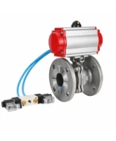 Кран шаровой DN.ru BV3232P(2pc)-FP-F-ISO-H WDVF Ду65 Ру16 полнопроходной, фланцевый, корпус - нержавеющая сталь 316, уплотнение - PTFE, с пневмоприводом PA-SA-130 и пневмораспределителем 4V320-08 AC220V
