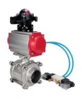 Кран шаровой DN.ru BV3232P(3pc)-FP-W-ISO-H WDVF Ду40 Ру40 полнопроходной, трехсоставной, корпус - нержавеющая сталь 316, уплотнение - PTFE, под приварку, с пневмоприводом PA-SA-105, пневмораспределителем 4V320-08 AC220V, БКВ APL-210N