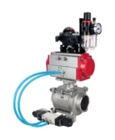 Кран шаровой DN.ru BV3232P(3pc)-FP-W-ISO-H WDVF Ду40 Ру40 полнопроходной, трехсоставной, корпус - нержавеющая сталь 316, уплотнение - PTFE, под приварку, с пневмоприводом PA-SA-105, пневмораспределителем 4V320-08 AC220V, БКВ APL-210N, БПВ AFC2000