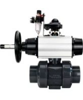 Кран шаровой DN.ru BV4242E-FP-GRM-ISO Дн50 Ру10 полнопроходной, корпус - НПВХ, шар - НПВХ, уплотнение - EPDM, с пневмоприводом PA-DA-105-1, пневмораспределителем 4M310-08 AC220V, БКВ APL-210N и БПВ AFC2000