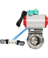 Затвор дисковый поворотный DN.ru WBV3131S-2W-T-H Ду80 Ру10 резьбовой, корпус - пищевая нержавеющая сталь 304, уплотнение - Silicon, с пневмоприводом PA-SA-083, пневмораспределителем 4V320-08 AC220V и магнитным переключателем ALS200D