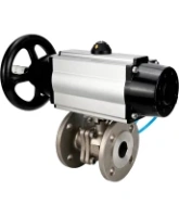 Кран шаровой DN.ru BV3232P(2pc)-FP-F-ISO-H Ду100 Ру16, полнопроходной фланцевый, нержавеющая сталь SS316, уплотнение - PTFE, с пневмоприводом PA-DA-105-1 двойного действия, с пневмораспределителем 4V320-08 AC220V