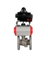 Кран шаровой DN.ru BV3232P(2pc)-FP-F-ISO-H Ду50 Ру16 полнопроходной двухходовой, нержавеющая сталь 316, фланцевый, уплотнение - PTFE, с пневмоприводом PA-DA-083 и БКВ APL-410N EX