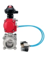 Кран шаровой DN.ru BV3232P(3pc)-FP-W-ISO-H WDVF Ду40 Ру40 полнопроходной, трехсоставной, корпус - нержавеющая сталь 316, уплотнение - PTFE, под приварку, с пневмоприводом PA-SA-105, пневмораспределителем 4V320-08 AC220V, БКВ APL-210N