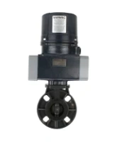 Затвор дисковый поворотный DN.ru WBV4242E-2W-Fb-ISO Дн80 Ру10 межфланцевый, корпус - НПВХ, диск - НПВХ, уплотнение - EPDM, с электроприводом DN.ru QTSA-N-003EM-O0-220VAC с пружинным возвратом