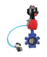 Затвор дисковый поворотный DN.ru WBV1631N-2W-Fb-H Ду150 Ру16 LUG корпус - чугун QT450, диск - нержавеющая сталь 304, уплотнение - NBR, с пневмоприводом DN.ru PA-SA-160, пневмораспределителем 4V320-08 AC220V и БКВ APL-510N EX