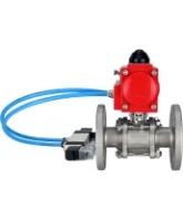 Кран шаровой DN.ru BV3131P(3pc)-FP-F-ISO-H Ду15 Ру40, трехсоставной полнопроходной фланцевый, нержавеющая сталь SS304, уплотнение - PTFE, с пневмоприводом PA-DA-052 двойного действия, с пневмораспределителем 4V320-08 AC220V
