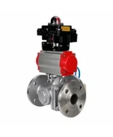 Кран шаровой DN.ru BV3232P(2pc)-FP-3WL-F-ISO-H Ду20 Ру16 HYMT, трехходовой L-тип, полнопроходной, фланцевый, корпус - нержавеющая сталь SS316, с пневмоприводом PA-DA-052, пневмораспределителем 4V320-08 AC220V и БКВ APL-410N EX