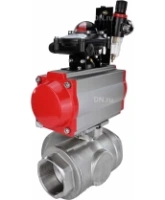 Кран шаровой DN.ru BV3232P(4pc)-SP-3WL-T-ISO-H Ду15 Ру63 стандартнопроходной трехходовой L-тип, нержавеющая сталь SS316, внутренняя резьба, уплотнение - PTFE, пн.приводом PA-DA-052, пн.распределителем 4M310-08 AC220V, БКВ APL-210N и БПВ AFC2000