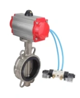 Затвор дисковый поворотный DN.ru WBV3131N-2W-Fb-H Ду150 Ру16, корпус - нержавеющая сталь 304, диск - нержавеющая сталь 304, уплотнение - NBR, с пневмоприводом DN.ru PA-DA-105 и пневмораспределителем DN.ru 4V320-08 AC220V