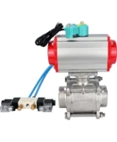 Кран шаровой DN.ru BV3232P(3pc)-FP-W-ISO-H WDVF Ду40 Ру40 полнопроходной, трехсоставной, корпус - нержавеющая сталь 316, PTFE, под приварку, с пневмоприводом PA-DA-065, пневмораспределителем 4V320-08 AC220V и магнитным переключателем ALS200D