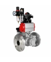 Кран шаровой DN.ru BV3232P(2pc)-FP-3WL-F-ISO-H Ду20 Ру16 HYMT трехходовой L-тип, полнопроходной, фланцевый, корпус - нержавеющая сталь AISI316, с пневмоприводом PA-DA-052, пневмораспределителем 4M320-08 AC220V, БКВ APL-210N и БПВ AFC2000