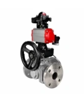 Кран шаровой DN.ru BV3232P(2pc)-FP-3WL-F-ISO-H Ду20 Ру16 HYMT трехходовой L-тип, полнопроходной, фланцевый, корпус - нерж.сталь AISI316, с пневмоприводом PA-DA-052, пн.распределителем 4M320-08 AC220V, ручным дублером MON1-250-T26-ISO и БКВ APL-210N