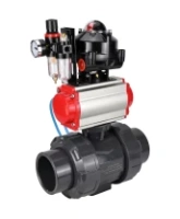 Кран шаровой DN.ru BV4242E-FP-GRM-ISO Дн50 Ру10 полнопроходной, корпус - НПВХ, шар - НПВХ, уплотнение - EPDM, с пневмоприводом PA-DA-052, пневмораспределителем 4V320-10 AC220V, БКВ APL-510N EX и БПВ AFC2000