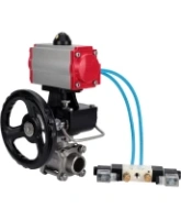 Кран шаровой DN.ru BV3232P(3pc)-FP-W-ISO-H Ду40 Ру40, полнопроходной, трехсоставной, нержавеющая сталь 316, уплотнение - PTFE, под приварку, с пневмоприводом PA-DA-083, пневмораспределителем 4V320-10 AC220V, ручным дублером MON2-450-T28-ISO