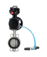 Затвор дисковый поворотный DN.ru WBV3232E-2W-Fb-H Ду150 Ру16, корпус - нержавеющая сталь 316L, диск - нержавеющая сталь 316L, уплотнение - EPDM, с пневмоприводом PA-DA-105-1 двойного действия, с пневмораспределителем 4V320-08 AC220V, с БКВ APL-510N EX