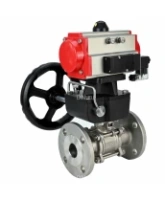 Кран шаровой DN.ru BV3131P(3pc)-FP-F-ISO-H Ду15 Ру40, трехсоставной полнопроходной фланцевый, нержавеющая сталь SS304, уплотнение - PTFE, с пневмоприводом PA-DA-052, с пневмораспределителем 4M310-08 AC220V, с ручным дублером MON1-250-T26-ISO