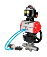 Кран шаровой DN.ru BV3232P(3pc)-FP-W-ISO-H LONG Ду65 Ру25 полнопроход., корпус - нерж.сталь 316, уплотнение - PTFE, под приварку, с пн.приводом PA-DA-083, пн.распределителем 4V320-08 AC220V, редуктором MON2-450-T28-ISO и БКВ APL-510N EX