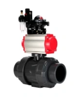 Кран шаровой DN.ru BV4242E-FP-GRM-ISO Дн50 Ру10 полнопроходной, корпус - НПВХ, шар - НПВХ, уплотнение - EPDM, с пневмоприводом PA-SA-065, пневмораспределителем 4M310-08 AC220V, БКВ APL-210N и БПВ AFC2000