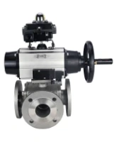 Кран шаровой DN.ru BV3232P(4pc)-FP-3WL-F Ду100 Ру16 полнопроходной трехходовой, фланцевый, корпус - нержавеющая сталь SS316, с пневмоприводом DN.ru PA-DA-105-1 двойного действия, пневмораспределителем 4M310-08 AC220V и БКВ APL-410N EX