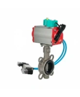 Затвор дисковый поворотный DN.ru WBV3232V-2W-Fb-H Ду80 Ру16, корпус - нержавеющая сталь 316L, диск - нержавеющая сталь 316L, уплотнение - VITON, с пневмоприводом PA-SA-105, пневмораспределителем 4V320-08 AC220V и магнитным переключателем ALS200D