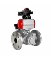 Кран шаровой DN.ru BV3232P(2pc)-FP-3WL-F-ISO-H Ду20 Ру16 HYMT трехходовой L-тип, полнопроходной, фланцевый, корпус - нержавеющая сталь AISI316, с пневмоприводом PA-DA-052, пневмораспределителем 4M320-08 AC220V и БКВ APL-210N