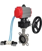 Затвор дисковый поворотный DN.ru WBV3131V-2W-Fb-H Ду80 Ру16, корпус - нержавеющая сталь 304, диск - нержавеющая сталь 304, VITON, с пневмоприводом DN.ru PA-DA-083, пневмораспределителем DN.ru 4V320-08 AC220V и ручным дублером DN.ru MON2-450-T28-ISO