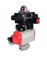 Кран шаровой DN.ru BV3232P(4pc)-SP-3WL-T-ISO-H Ду15 Ру63 стандартнопроходной трехходовой L-тип, нержавеющая сталь SS316, внутренняя резьба, PTFE, пн.приводом PA-DA-052, пн.распределителем 4M310-08 AC220V и БКВ APL-410N EX