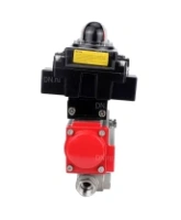 Кран шаровой DN.ru BV3232P(4pc)-SP-3WL-T-ISO-H Ду15 Ру63 стандартнопроходной трехходовой L-тип, нержавеющая сталь SS316, внутренняя резьба, уплотнение - PTFE, с пневмоприводом PA-DA-52 и блоком концевых выключателей APL-410N EX