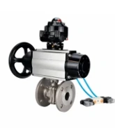 Кран шаровой DN.ru BV3232P(2pc)-FP-F-ISO-H WDVF Ду100 Ру16 полнопроходной, фланцевый, корпус - нержавеющая сталь 316, уплотнение - PTFE, с пневмоприводом PA-DA-105-1, пневмораспределителем 4V320-08 AC220V и БКВ APL-510N EX