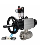 Кран шаровой DN.ru BV3232P(4pc)-SP-3WL-T-ISO-H WDVF Ду65 Ру40 стандартнопроходной, 3-ходовой L-тип, внутренняя резьба, нержавеющая сталь AISI 316, PTFE, с пневмоприводом PA-DA-105-1, пневмораспределителем 4V320-08 AC220V и БПВ AFC2000