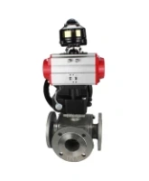 Кран шаровой DN.ru BV3232P(4pc)-FP-3WL-F Ду65 Ру16 полнопроходной трехходовой, фланцевый, корпус - нержавеющая сталь SS316, с пневмоприводом DN.ru PA-DA-083 двойного действия, БКВ APL-510N EX и ручным дублером MON2-450-T28-ISO