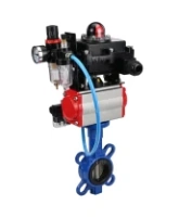 Затвор дисковый поворотный DN.ru WBV1413E-2W-Fb-H Ду40 Ру16, корпус - чугун GGG50, диск - чугун GGG40, уплотнение - EPDM, с пневмоприводом DN.ru PA-DA-052 двойного действия, пневмораспределителем 4M310-08 AC220V, БКВ APL-410N EX, БПВ AFC2000