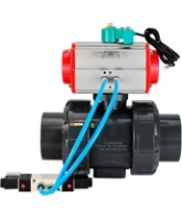Кран шаровой DN.ru BV4242E-FP-GRM-ISO Дн50 Ру10 полнопроходной, корпус - НПВХ, шар - НПВХ, уплотнение - EPDM, с пневмоприводом PA-DA-052, пневмораспределителем 4V320-10 AC220V и магнитным переключателем ALS200D