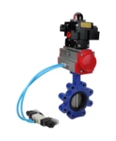 Затвор дисковый поворотный DN.ru WBV1631N-2W-Fb-H Ду150 Ру16 LUG корпус - чугун QT450, диск - нержавеющая сталь 304, уплотнение - NBR, с пневмоприводом DN.ru PA-SA-160, пневмораспределителем 4V320-08 AC220V и БКВ APL-410N EX
