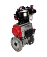 Кран шаровой DN.ru BV3131P(3pc)-FP-F-ISO-H Ду15 Ру40 фланцевый, полнопроходной, трехсоставной, корпус - нерж. сталь SS304, уплотнение - PTFE, с пн.приводом DN.ru PA-DA-052 пн.распределителем 4M310-08 AC220V БПВ AFC2000 БКВ APL-510N-EX