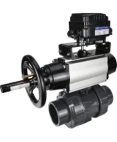 Кран шаровой DN.ru BV4242E-FP-GRM-ISO Дн50 Ру10 полнопроходной, корпус - НПВХ, шар - НПВХ, уплотнение - EPDM, с пневмоприводом PA-DA-105-1 и пневмопозиционером YT-1000RSN без обратной связи