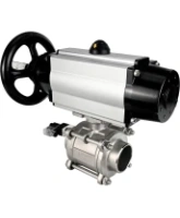 Кран шаровой DN.ru BV3232P(3pc)-FP-W-ISO-H Ду80 Ру25, полнопроходной, трехсоставной, нержавеющая сталь 316, уплотнение - PTFE, под приварку, с пневмоприводом PA-DA-105-1, пневмораспределителем 4V320-08 AC220V