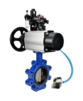Затвор дисковый поворотный DN.ru WBV1616E-2W-Fb-H Ду125 Ру16 LUG корпус - чугун QT450, диск - чугун QT450, уплотнение - EPDM, с пневмоприводом DN.ru PA-DA-105-1, пневмораспределителем 4V320-08 AC220V, БКВ APL-210N и БПВ AFC2000