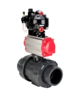 Кран шаровой DN.ru BV4242E-FP-GRM-ISO Дн50 Ру10 полнопроходной, корпус - НПВХ, шар - НПВХ, уплотнение - EPDM, с пневмоприводом PA-SA-065, пневмораспределителем 4M310-08 AC220V, БКВ APL-510N EX и БПВ AFC2000