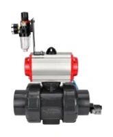 Кран шаровой DN.ru BV4242E-FP-GRM-ISO Дн50 Ру10 полнопроходной, корпус - НПВХ, шар - НПВХ, уплотнение - EPDM, с пневмоприводом PA-DA-052, пневмораспределителем 4V320-10 AC220V и БПВ AFC2000