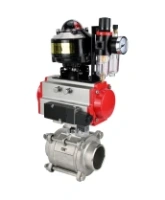 Кран шаровой DN.ru BV3232P(3pc)-FP-W-ISO-H WDVF Ду40 Ру40 полнопроходной, трехсоставной, корпус - нержавеющая сталь 316, уплотнение - PTFE, под приварку, с пневмоприводом PA-SA-105, пневмораспределителем 4M310-08 DC24V, БКВ APL-510N EX, БПВ AFC2000
