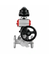 Кран шаровой DN.ru BV3232P(2pc)-FP-3WL-F-ISO-H Ду20 Ру16 HYMT трехходовой L-тип, полнопроходной, фланцевый, корпус - нерж.сталь AISI316, с пн.приводом PA-DA-052, пн.распределителем 4M320-08 AC220V, ручным дублером MON1-250-T26-ISO и БКВ APL-510N EX