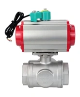 Кран шаровой DN.ru BV3232P(4pc)-SP-3WL-T-ISO-H Ду100 Ру40 стандартнопроходной L-тип, внутренняя резьба, корпус - нержавеющая сталь 316, уплотнение - PTFE, с пневмоприводом PA-DA-083 и магнитным переключателем ALS200D