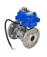 Кран шаровой DN.ru BV3131P(3pc)-FP-F-ISO-H Ду15 Ру40 трехсоставной из нержавеющей стали SS304, фланцевый, уплотнение - PTFE, полнопроходной с электроприводом DN.ru QT-N-003EM-O1-12VDC-У1 blue