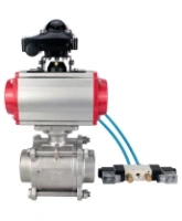 Кран шаровой DN.ru BV3232P(3pc)-FP-W-ISO-H WDVF Ду40 Ру40 полнопроходной, трехсоставной, корпус - нержавеющая сталь 316, уплотнение - PTFE, под приварку, с пневмоприводом PA-SA-105, пневмораспределителем 4V320-08 AC220V, БКВ APL-210N